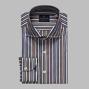 Emanuel Berg Poplin Dress Shirt-Brown Striped