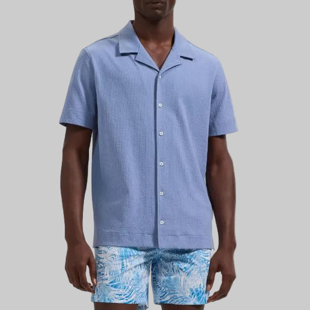 Bugatchi Performance Rib Knit Camp Shirt -Air Blue Medium