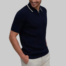 Load image into Gallery viewer, Raffi Mini Cable Johnny Collar Polo-Navy
