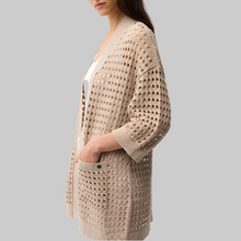 Load image into Gallery viewer, Joseph Ribkoff Cotton Blend Open Stitch Boxy Cardigan-Parchment
