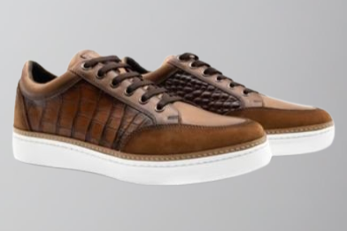 Martin Dingman Carson Alligator Grain Leather Sneaker Pecan J.T. Clothiers