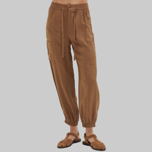 Crescent Eden Woven Cargo Jogger Pants-Brown