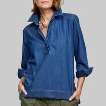 Load image into Gallery viewer, Hinson Wu Aileen 3/4 Sleeve Denim Shirt-Dark Wash
