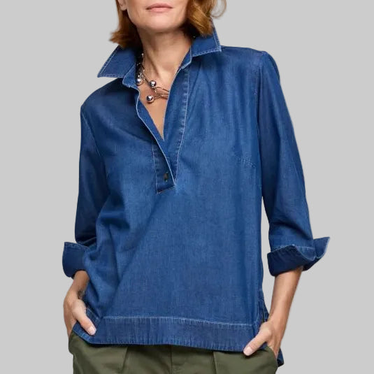 Hinson Wu Aileen 3/4 Sleeve Denim Shirt-Dark Wash