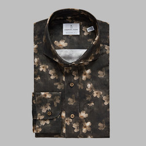 Emanuel Berg Corduroy Sport Shirt-Dark Brown Floral