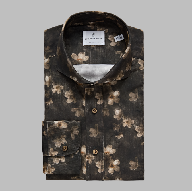 Emanuel Berg Corduroy Sport Shirt-Dark Brown Floral