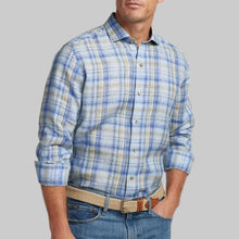 Load image into Gallery viewer, David Donahue Cotton Sport Shirt- Blue/Dune Plaid
