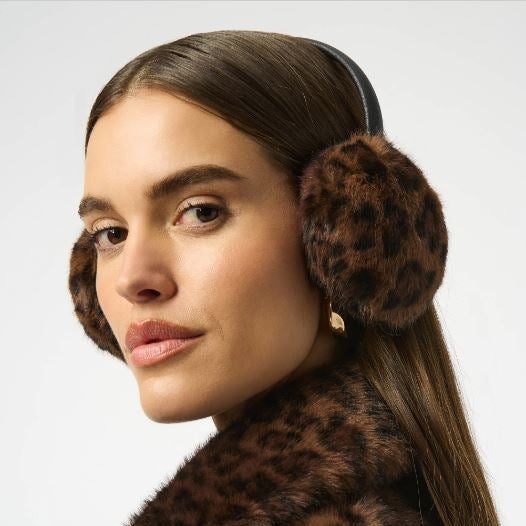 Joseph Ribkoff Faux Fur Leopard Print Ear Muffs-Beige/Black