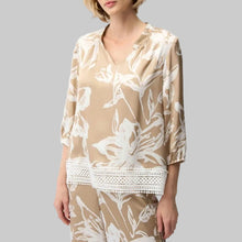 Load image into Gallery viewer, Joseph Ribkoff Satin Floral Print Top- Beige/Vanilla

