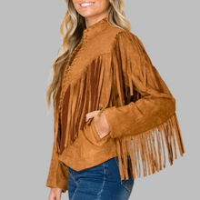 Load image into Gallery viewer, W.A.Y. Suede Fringe Open Front Jacket-Glazed Ginger
