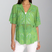 Load image into Gallery viewer, Johnny Was Chryssie Button Up Blouse-Kelly Green
