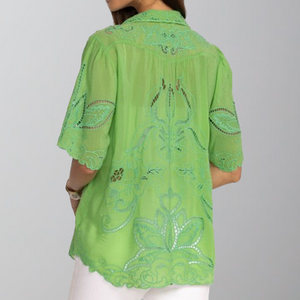 Johnny Was Chryssie Button Up Blouse-Kelly Green