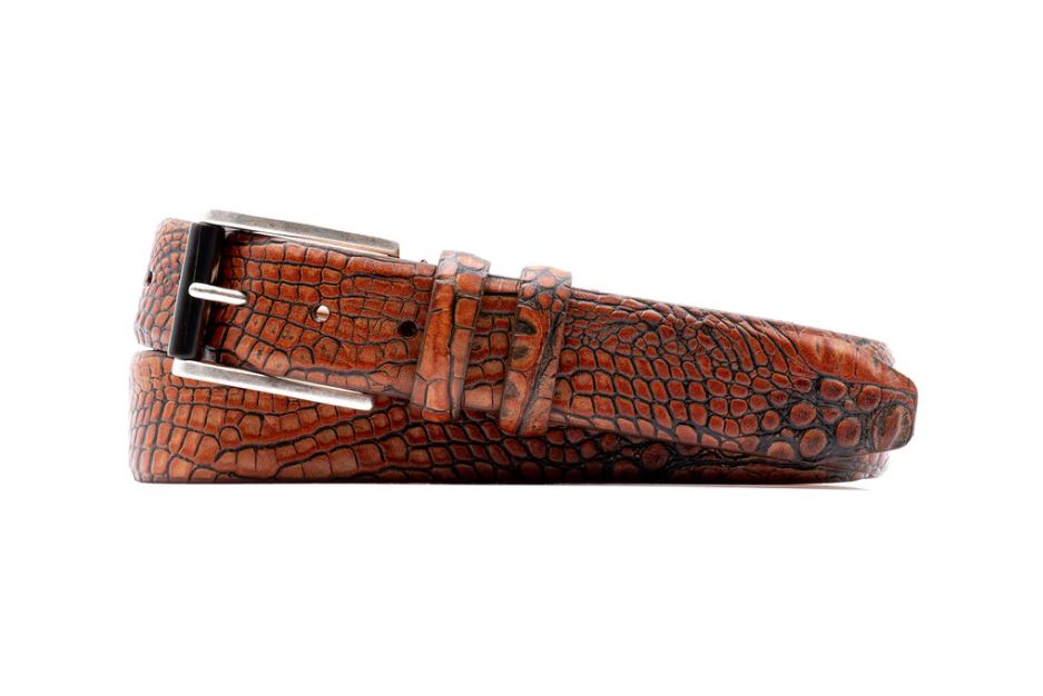 Martin Dingman Hadley Hornback Alligator Grain Italian Saddle Leather Belt- Vintage Chestnut