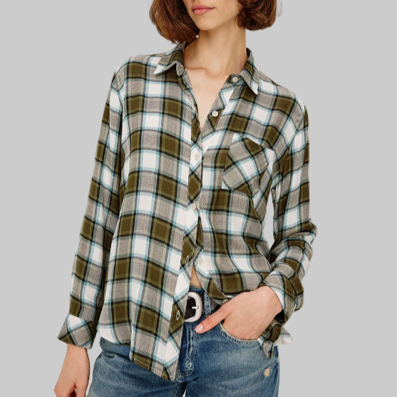 Rails Hunter Button Down Shirt-Olive Stone Blue