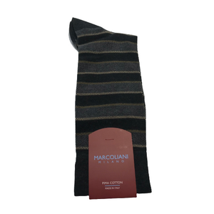 Marcoliani Mid-Calf Dress Socks-Brown Club Stripe