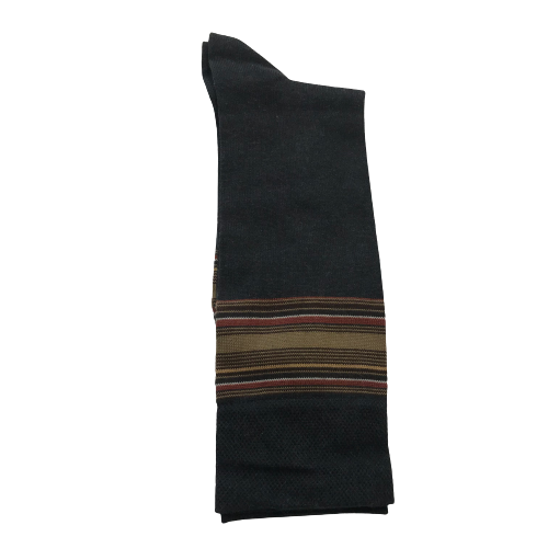 Marcoliani Mid-Calf Dress Socks-Brown Stripe