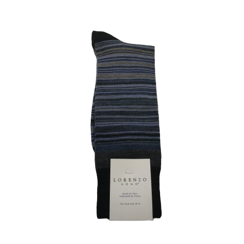 Lorenzo Uomo Mid-Calf Dress Sock-Blue Stripe