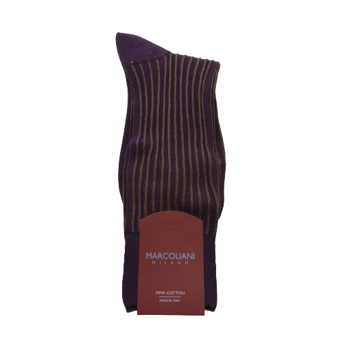 Marcoliani Pima Cotton Dress Sock-Purple Reverso Pinstripe