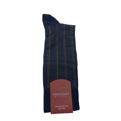 Marcoliani Mid-Calf Dress Socks-Navy Tailor Stitch