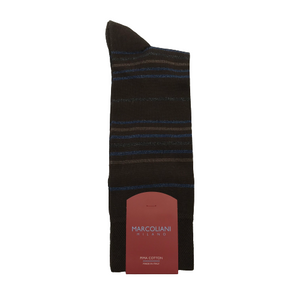 Marcoliani Mid-Calf Dress Socks-Brown Multistripe