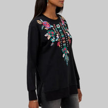 Load image into Gallery viewer, Johnny Was Isolei High Low Crew Neck Sweatshirt-Black
