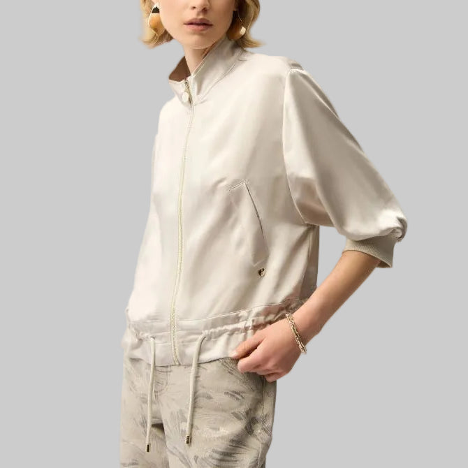 Joseph Ribkoff Satin Boxy Blouson Jacket With Drawstring Hem- Moonstone