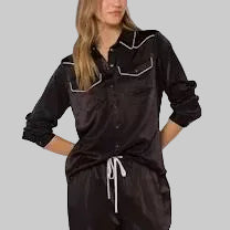 Load image into Gallery viewer, Velvet Heart Keila Silky Western Shirt- Black
