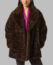 Load image into Gallery viewer, Joseph Ribkoff Faux Fur Leopard Print Coat-Beige/Black
