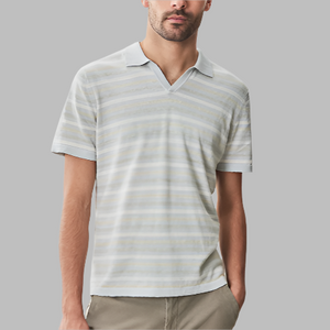Robert Barakett Lesko Multi Stripe Johnny Collar Knit-Olive
