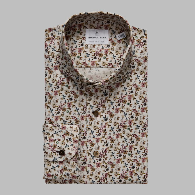 Emanuel Berg Twill Sport Shirt-Light Brown Floral