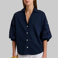 Load image into Gallery viewer, Hinson Wu Lilian Embroidered  Elbow Sleeve-Navy
