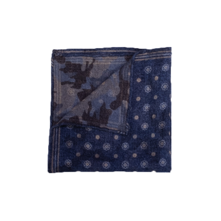 Geoff Nicholson Pocket Square-Navy/Beige Ditsy