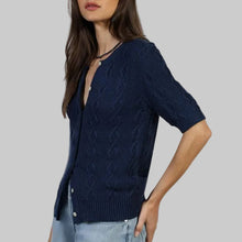 Load image into Gallery viewer, Dylan Cable Knit Cardigan-Navy
