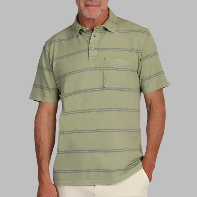 True Grit Trestle Stripe Polo-Green