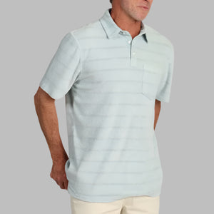True Grit Cabana Terry Stripe Polo- Soft Blue