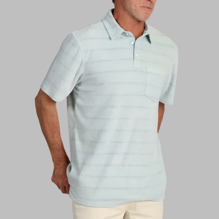 True Grit Cabana Terry Stripe Polo- Soft Blue