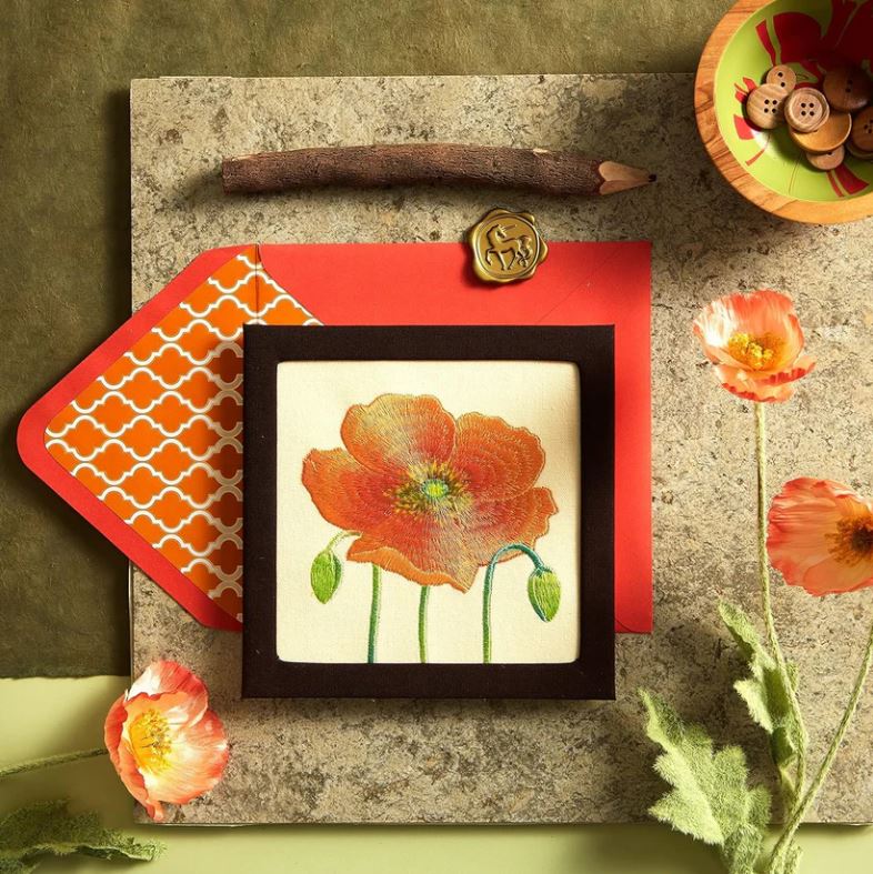 Niquea.D Blank Card- Embroidered Poppy