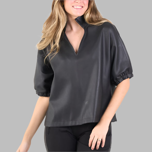 Emily McCarthy Poppy Top-Black Vegan Leather
