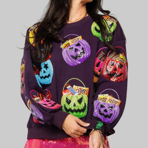 Queen of Sparkles Multi Candy Bucket Sweatshirt- Dark Purple