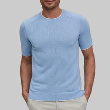 Load image into Gallery viewer, Raffi Double Collar Short Sleeve Crew Neck- Sky
