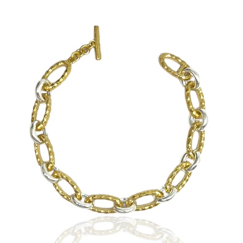 Tat2 Designs Two-Tone Ravelle Thin Hammered Chain Bracelet-Gold