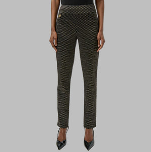Joseph Ribkoff Foiled Heavy Knit Slim Fit Pants- Black/Gold