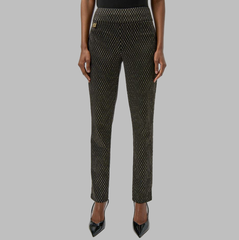Joseph Ribkoff Foiled Heavy Knit Slim Fit Pants- Black/Gold