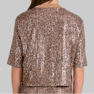 Elan Sequin Top-Cheeta Print