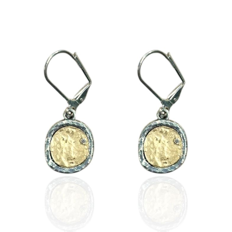 Tat2 Designs Pavia Coin & Frame Dangle Earrings-Vintage Silver