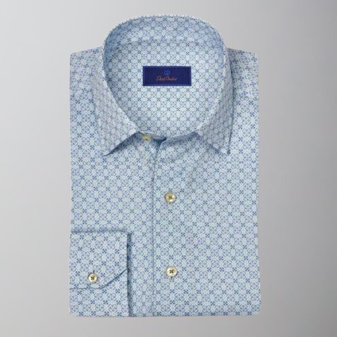 David Donahue Medallion Sport Shirt-Sky/Grass