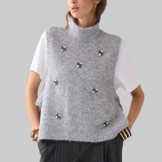 Summum Spencer Vest with Brooches-Mist