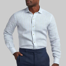 Load image into Gallery viewer, David Donahue Linen Sport Shirt- Blue/Tan Stripe
