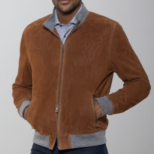 Luchiano Visconti Suede Bomber Jacket-Tobacco