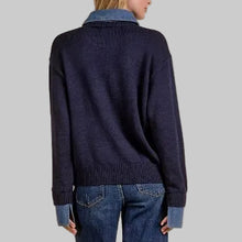 Load image into Gallery viewer, Elan Denim Collared Sweater- Navy
